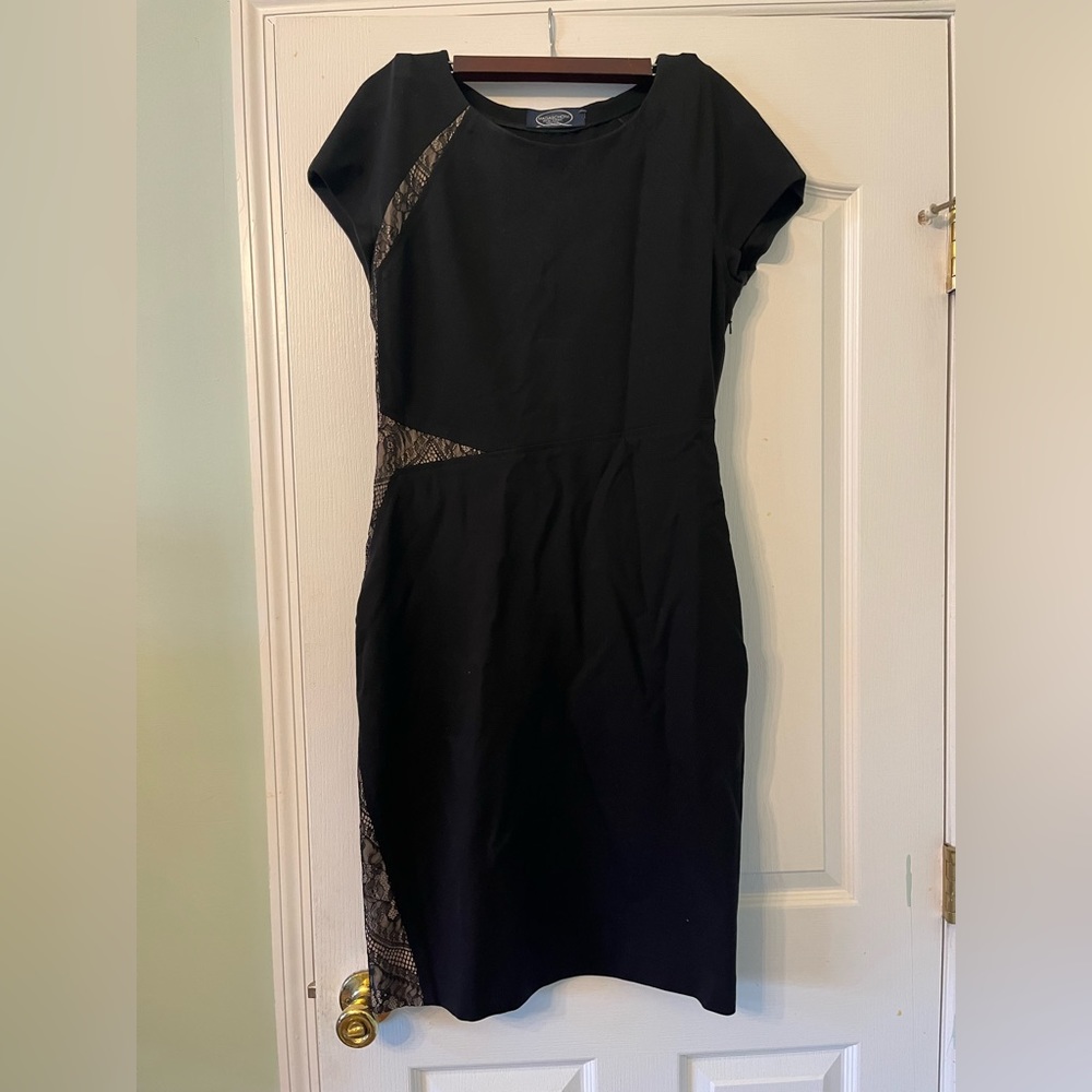 Magaschoni Lace Trim Stretch Little Black Dress